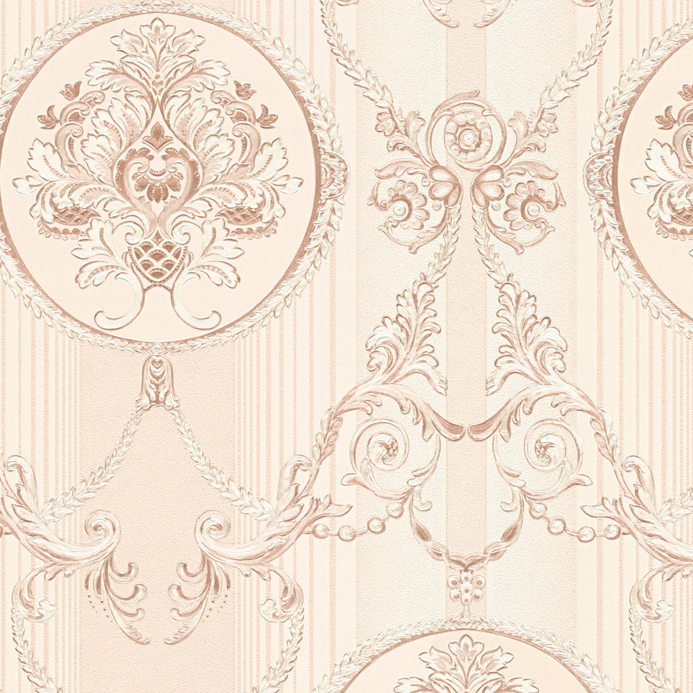             Neo baroque wallpaper with ornamental pattern & stripes - cream, pink
        
