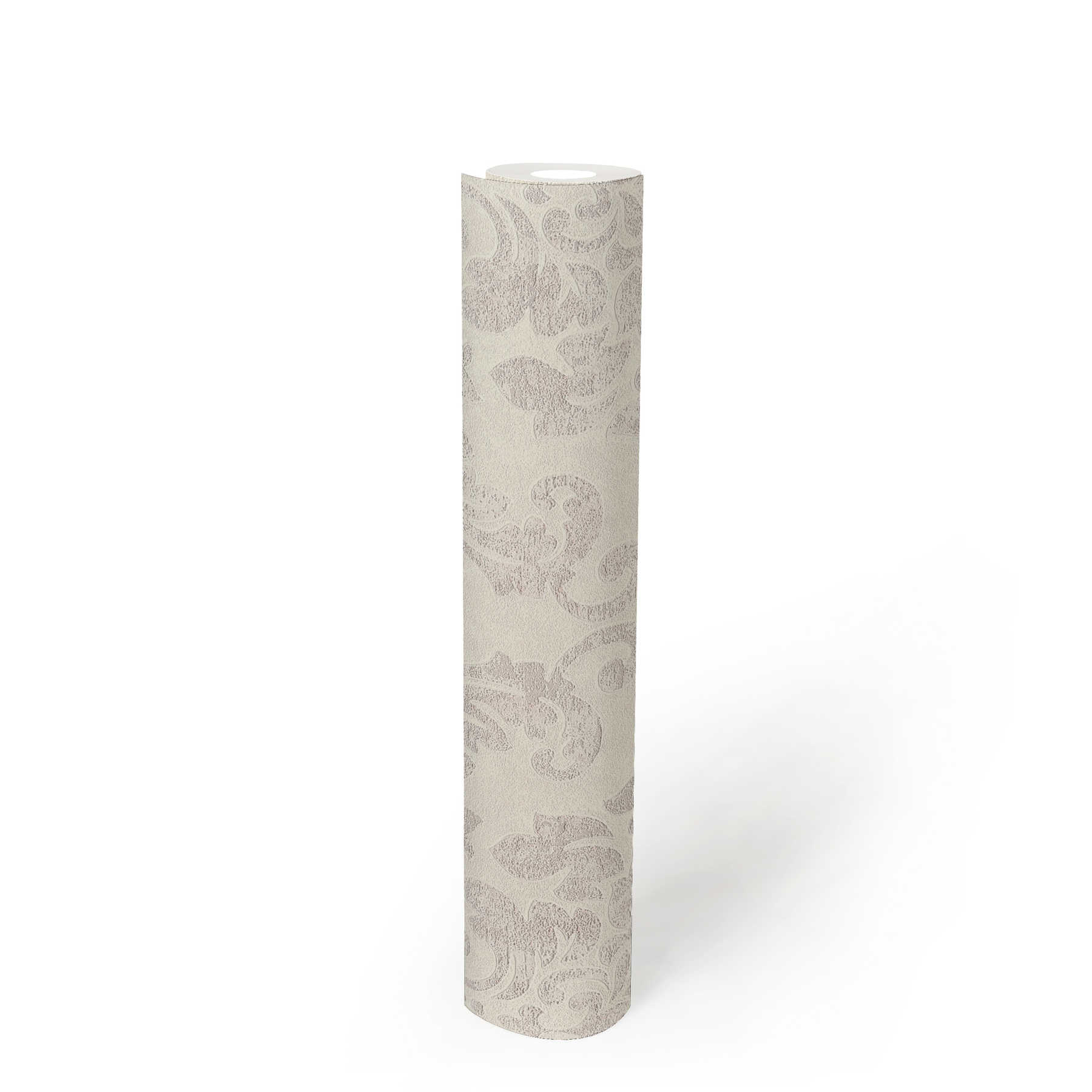             Baroque wallpaper ornaments in used look - white, grey, pink
        