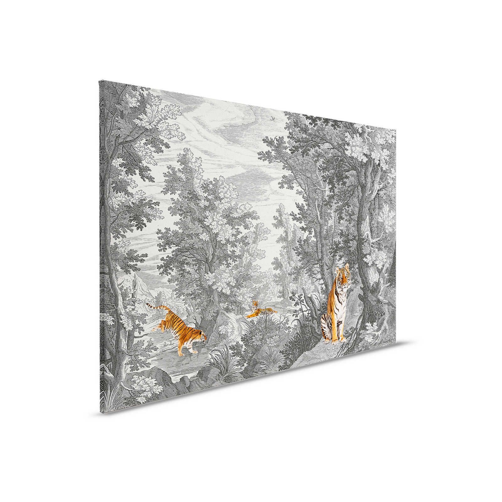 Fancy Forest 2 - Cuadro en lienzo Paisaje clásico con tigre - 0,90 m x 0,60 m
