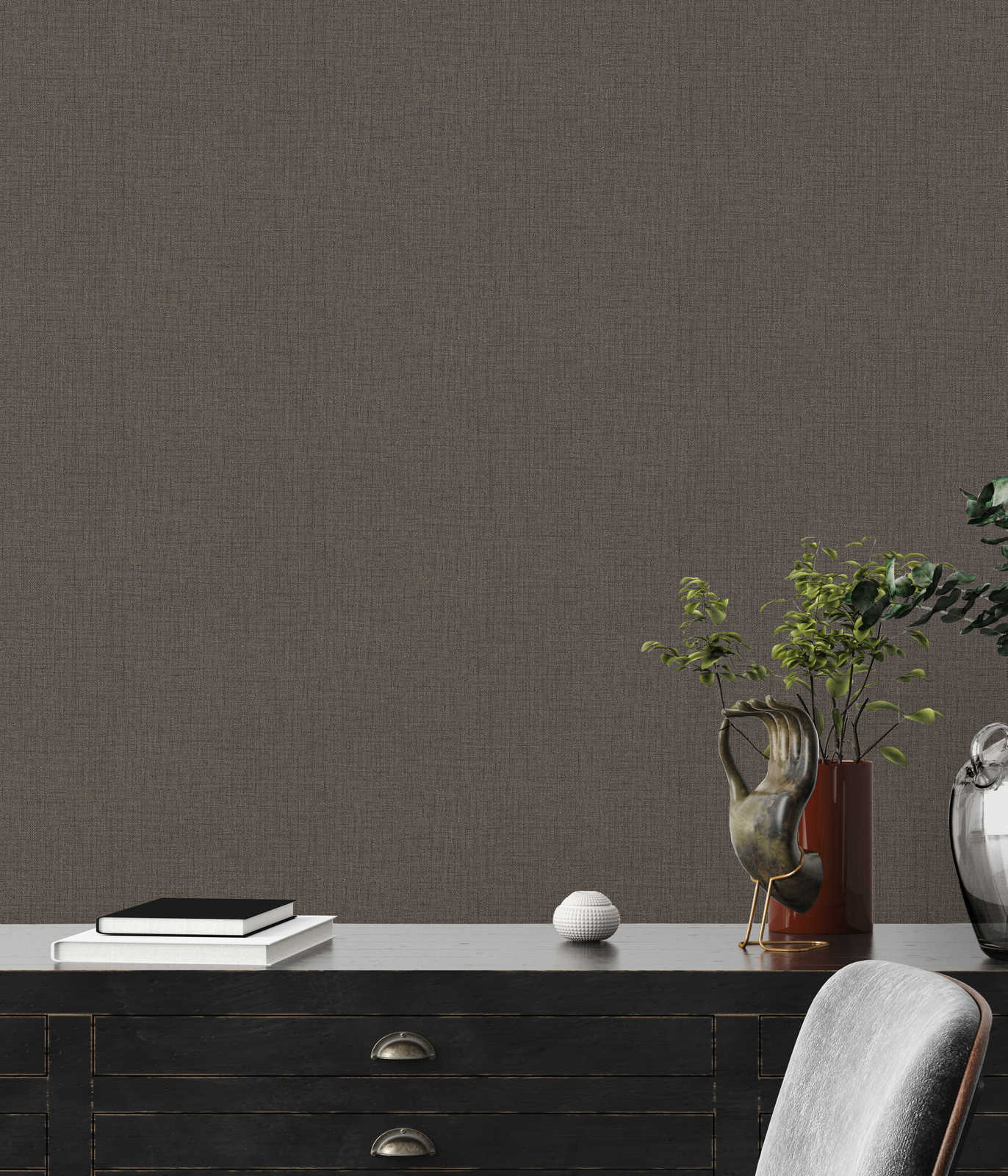             Textile look wallpaper mottled with structure - brown
        