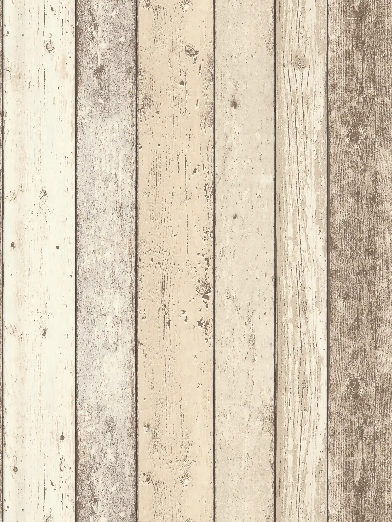 Papier peint rustique avec planches de bois, look usé - beige, marron, blanc
