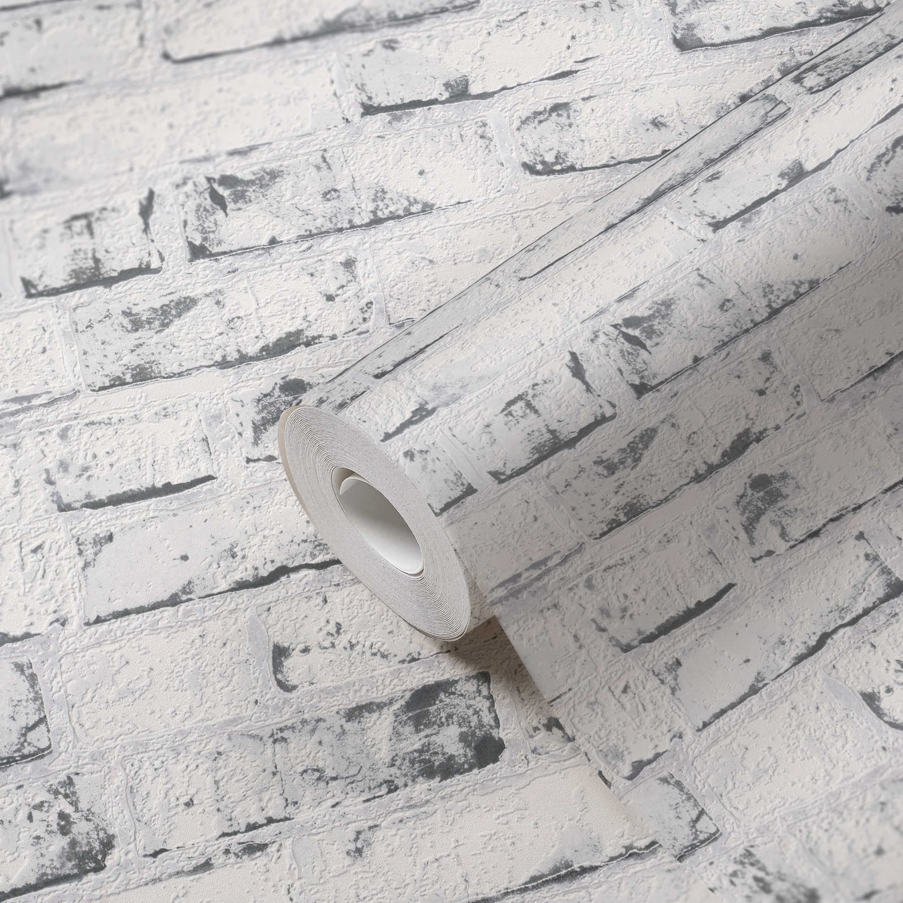             Papel pintado con aspecto de piedra con motivo de ladrillo y efecto 3D - gris, beige
        
