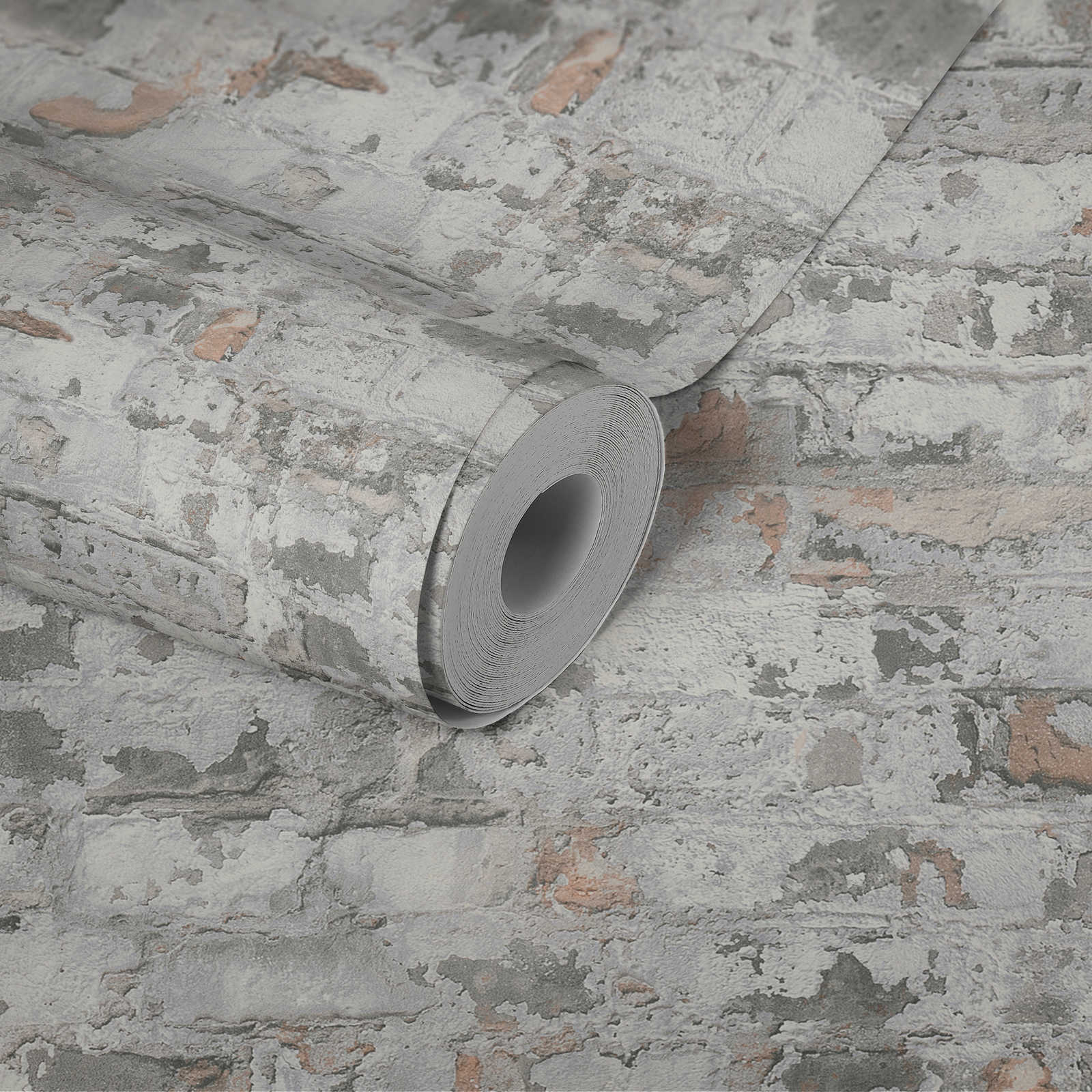             Rustic wall wallpaper with bricks in used design - grey, white
        