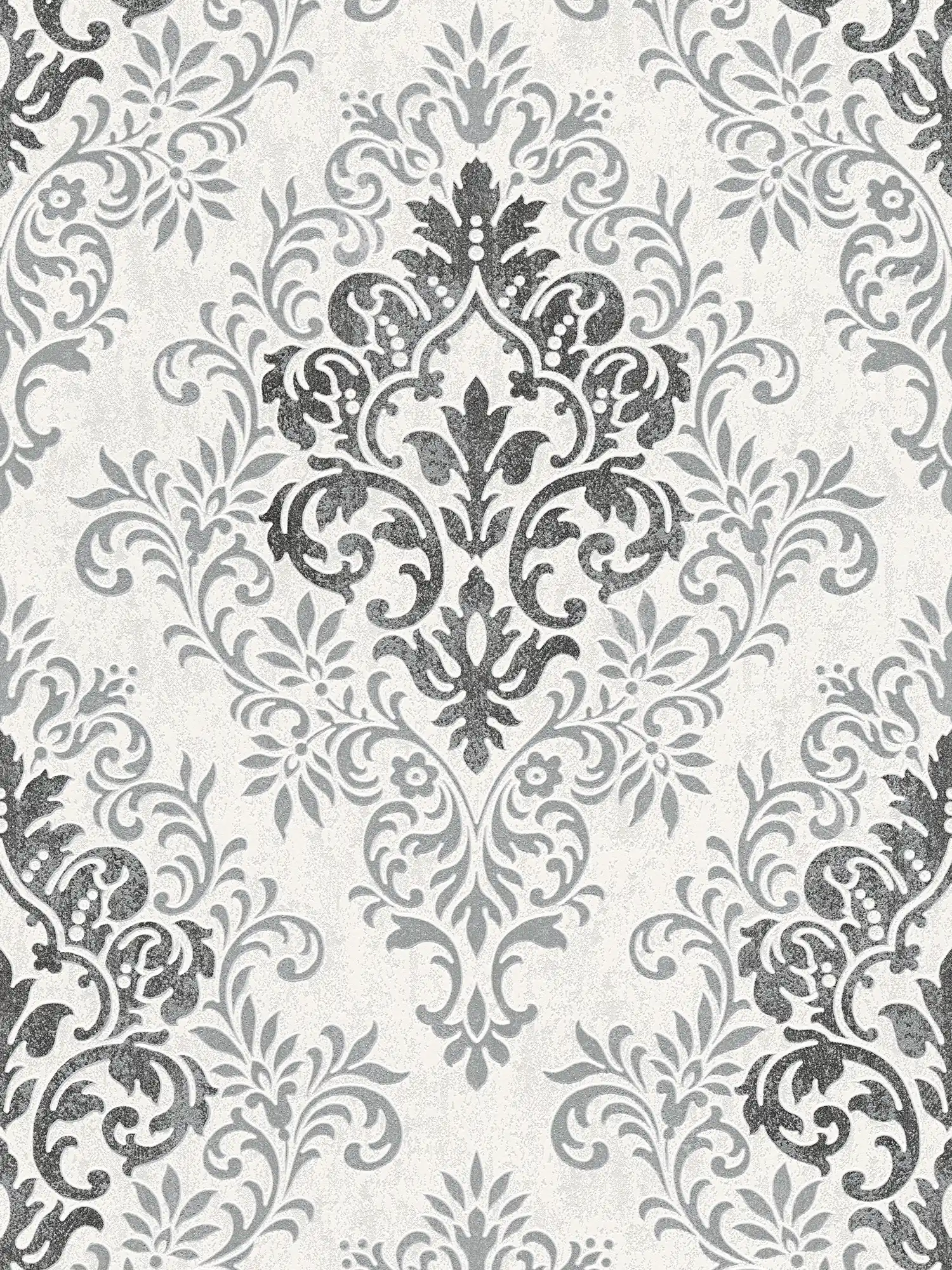 Baroque wallpaper with metallic ornaments - grey
