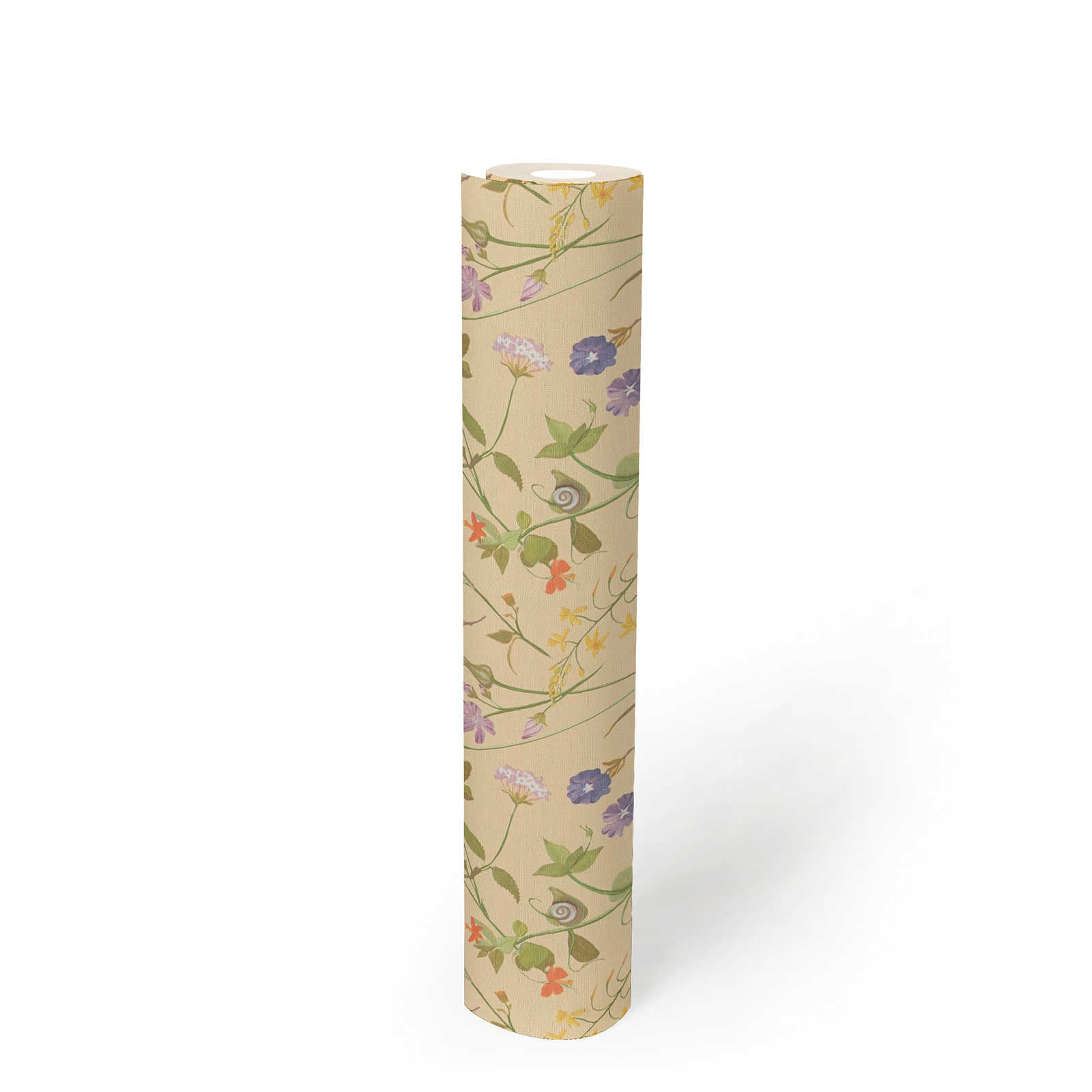             Playful non-woven wallpaper with different flowers - yellow, green, colourful
        