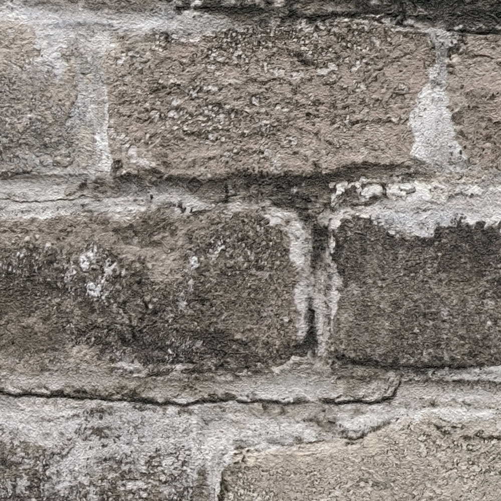             Brick wall non-woven wallpaper - grey, brown, beige
        
