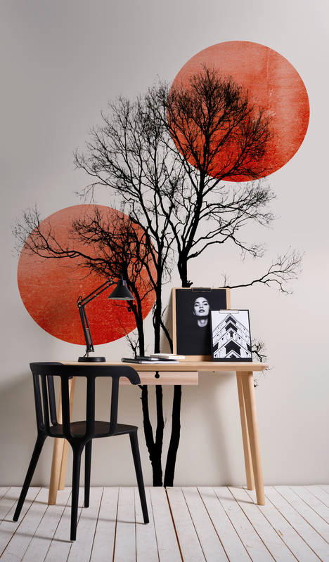             Papier peint arbre avec des accents de couleur dans un style minimaliste
        