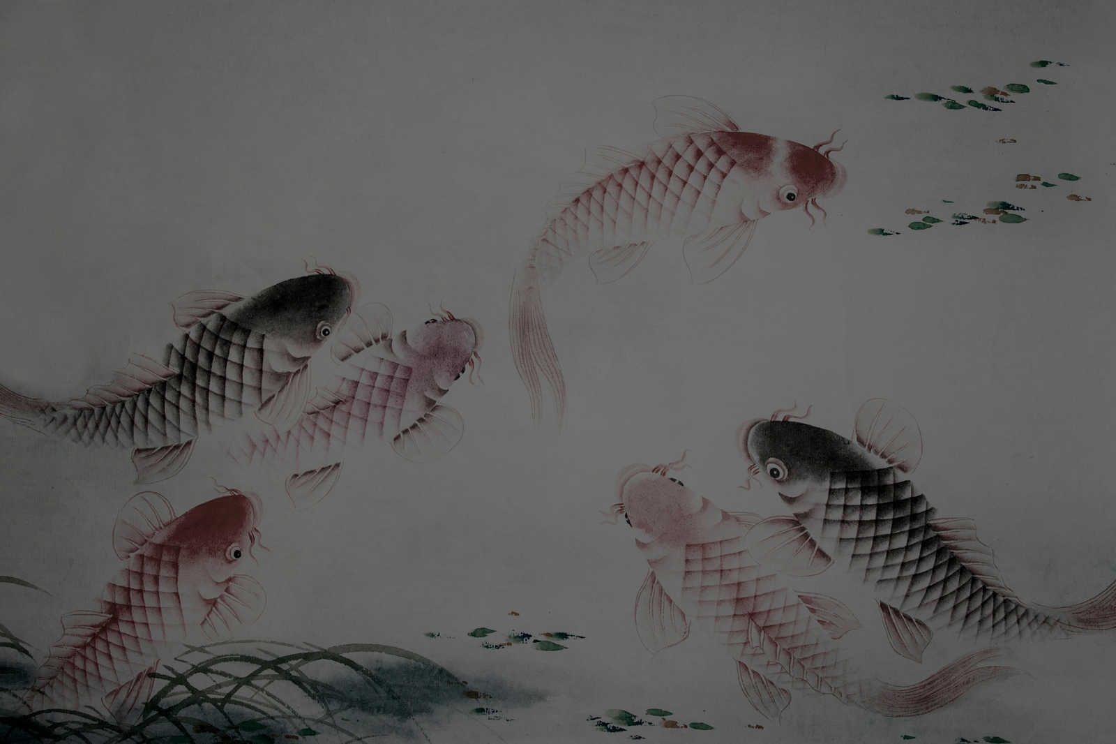             Tableau toile Asia Style avec étang de Koi | gris - 0,90 m x 0,60 m
        