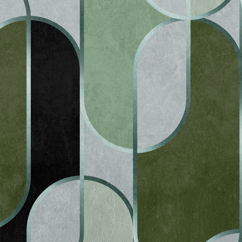             Ritz 4 - Papier peint panoramique vert Décor rétro années 50 avec accent argenté
        