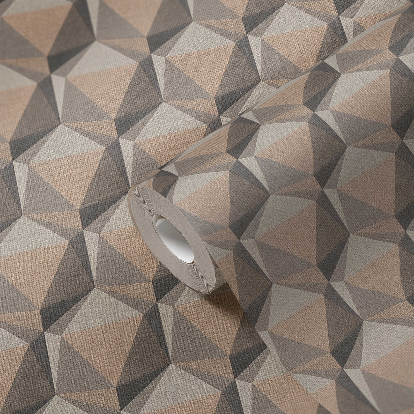             3D-behang met grafisch patroon in retrolook - beige, crème, grijs
        