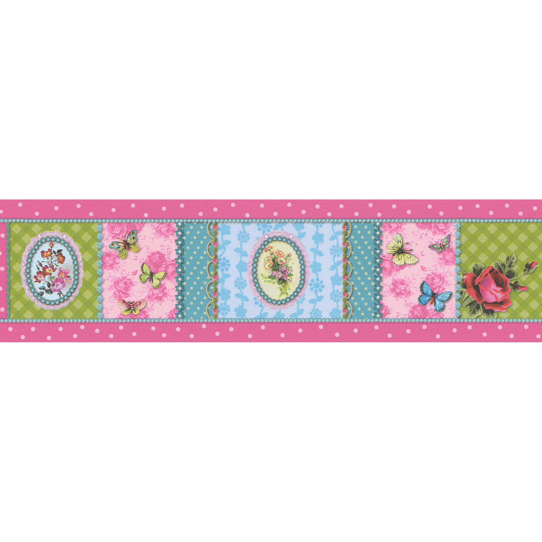 Wallpaper border OILILY pattern dots & flowers - multicoloured

