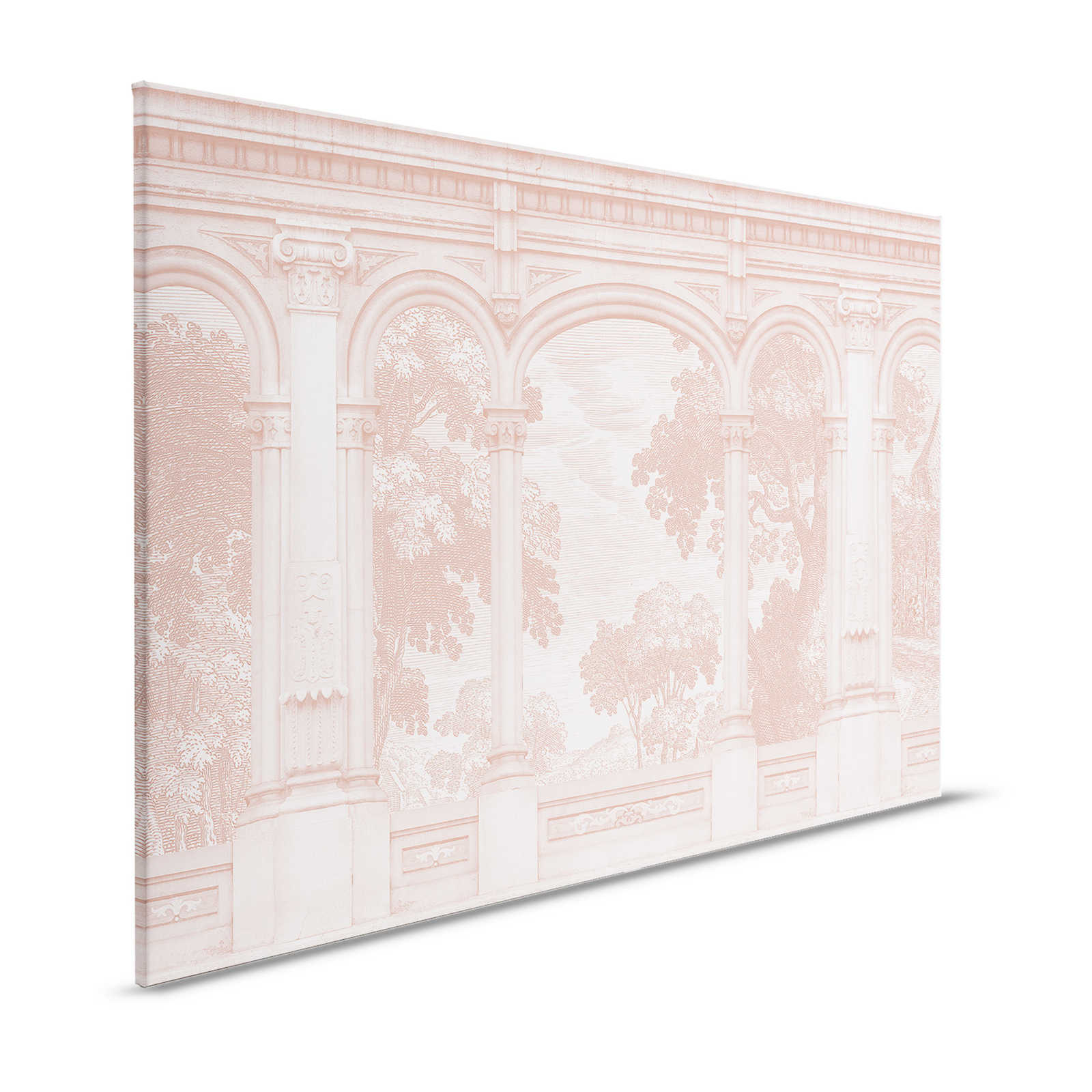 Roma 3 - Quadro su tela rosa Design storico con finestra ad arco - 1,20 m x 0,80 m
