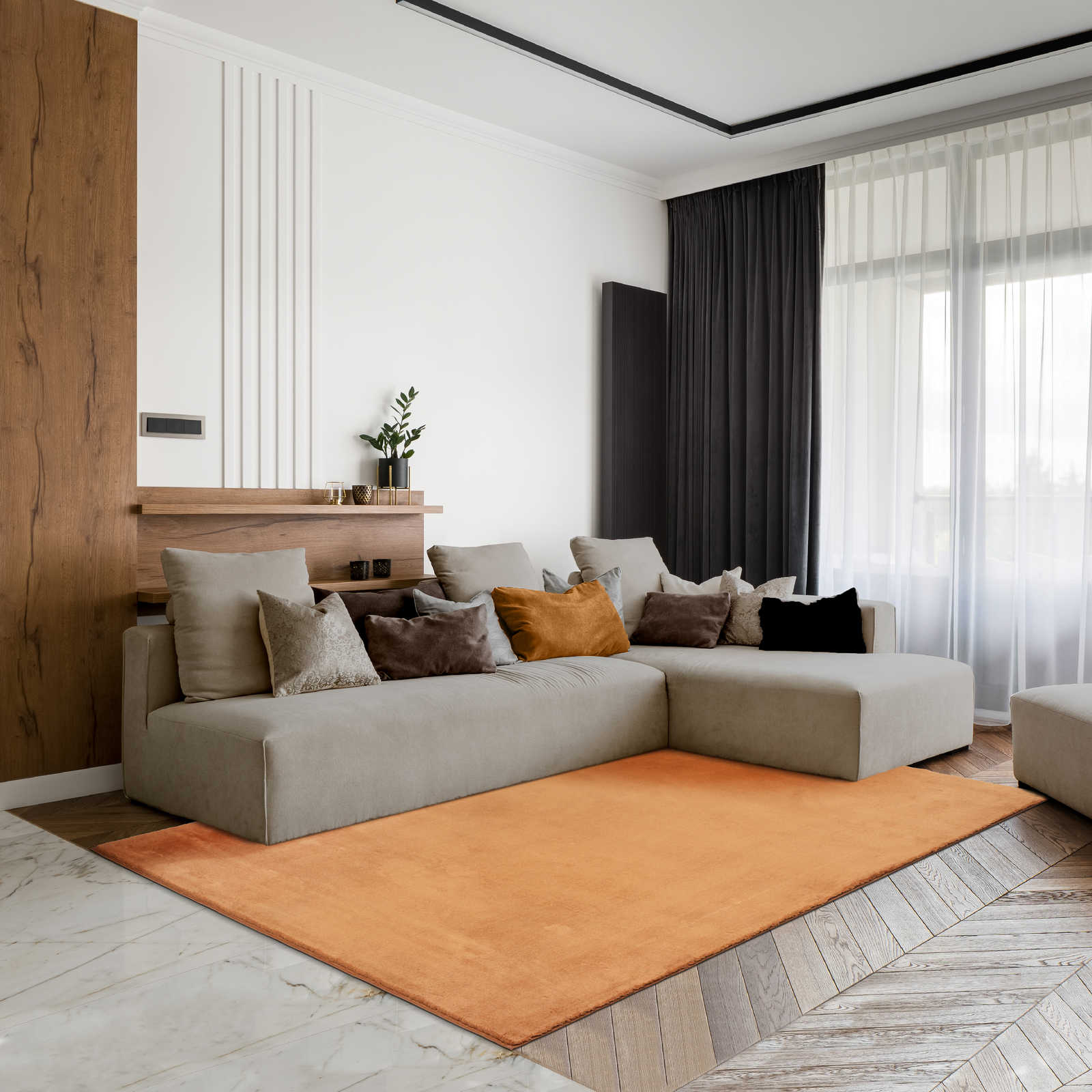        Modern deep pile carpet in terra - 110 x 60 cm
    