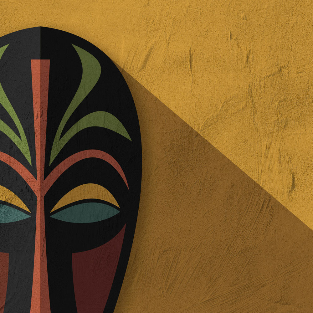             Zulu 1 - wall mural mustard yellow, Africa masks Zulu Design
        