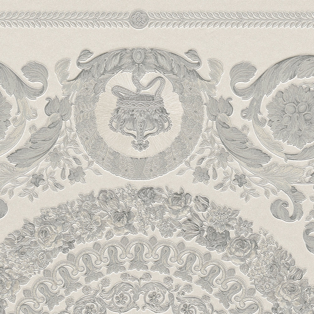             Luxury VERSACE Home wallpaper crowns & roses - silver, grey
        