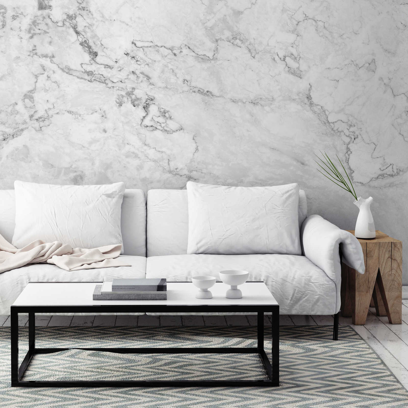             Photo wallpaper white marble with grey accents
        