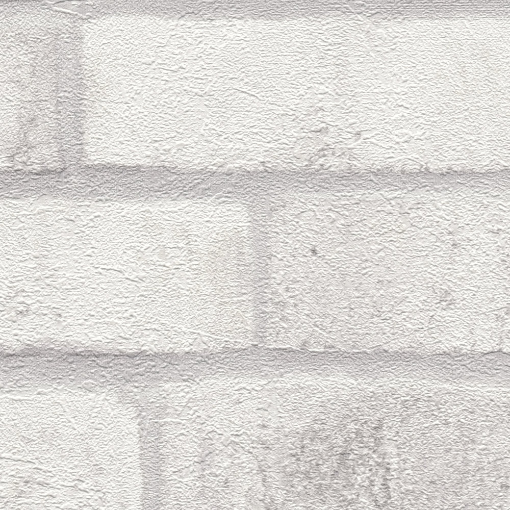             Vliesbehang met bakstenen muur - wit, grijs, grijs
        