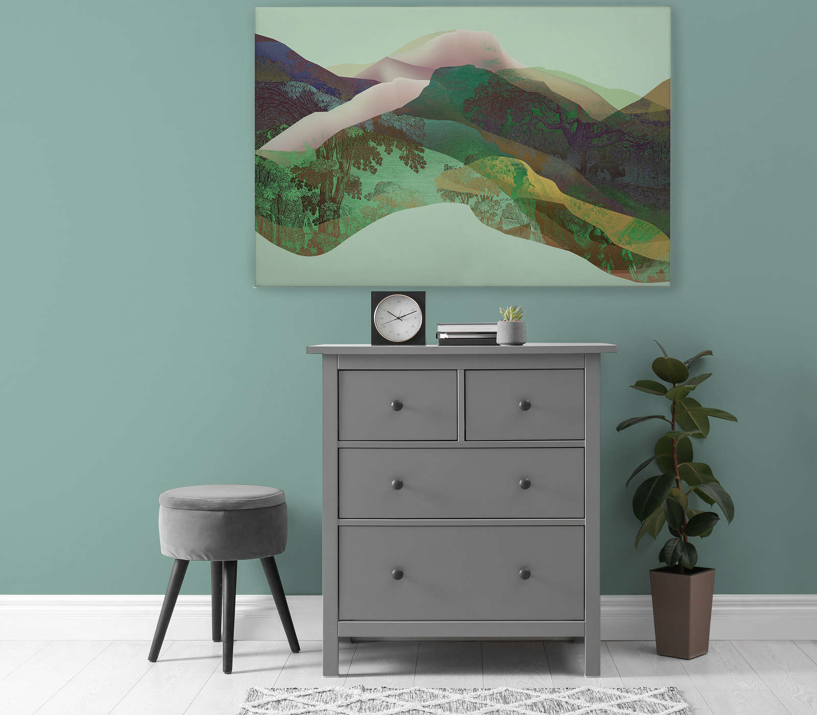             Magic Mountain 3 - Canvas schilderij groene bergen modern design - 1,20 m x 0,80 m
        