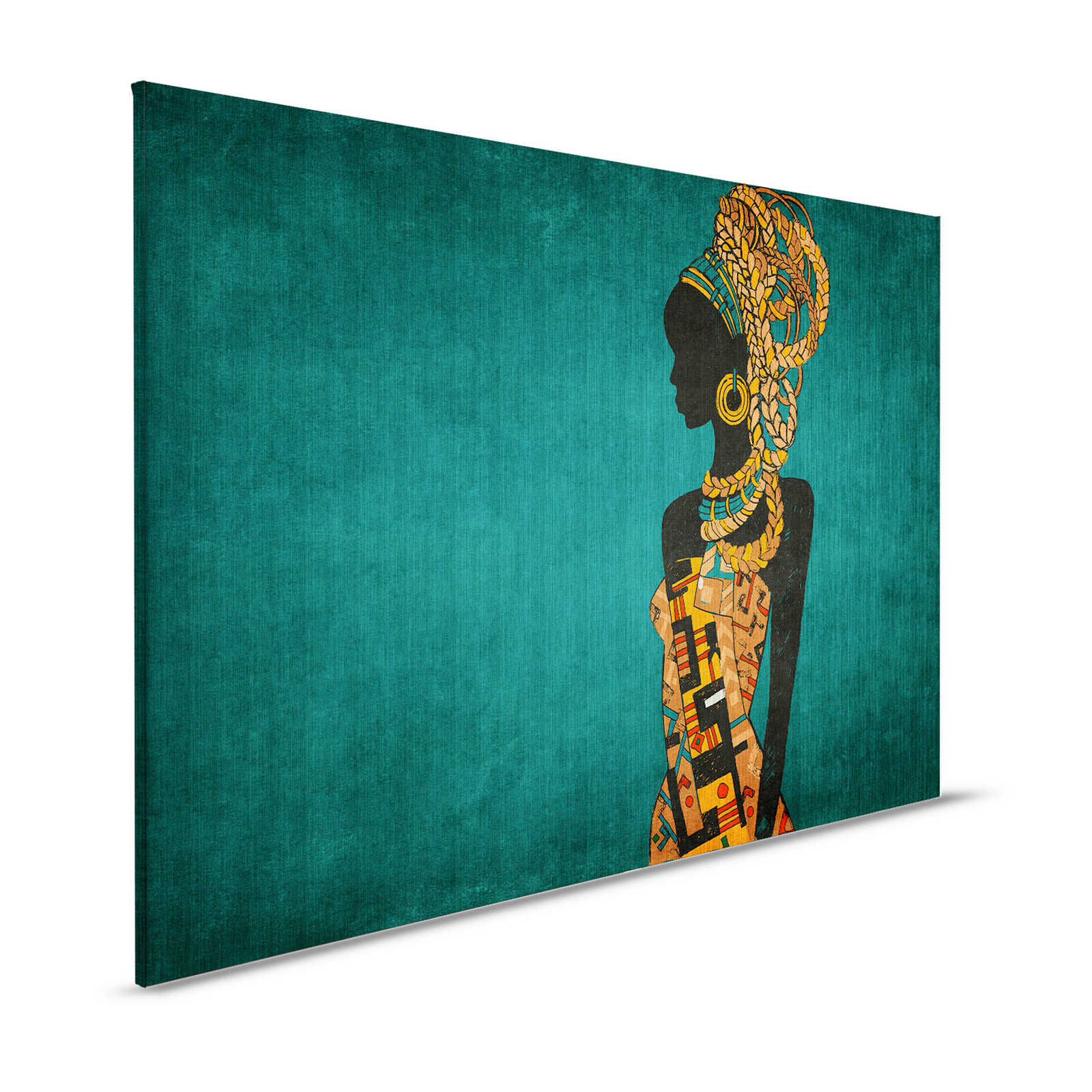 Nairobi 2 - African Style Canvas Painting Petrol with Women Sillouette - 1.20 m x 0.80 m

