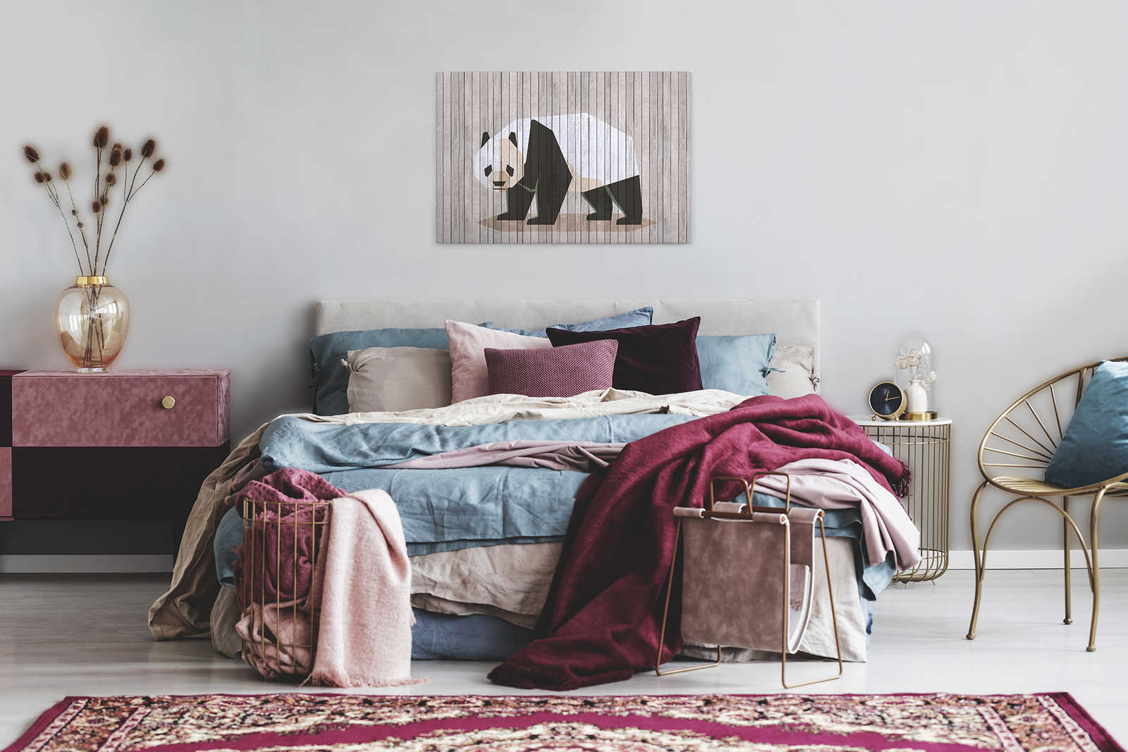             Born to Be Wild 2 - toile sur panneau de bois structure avec panda & mur de planches - 0,90 m x 0,60 m
        