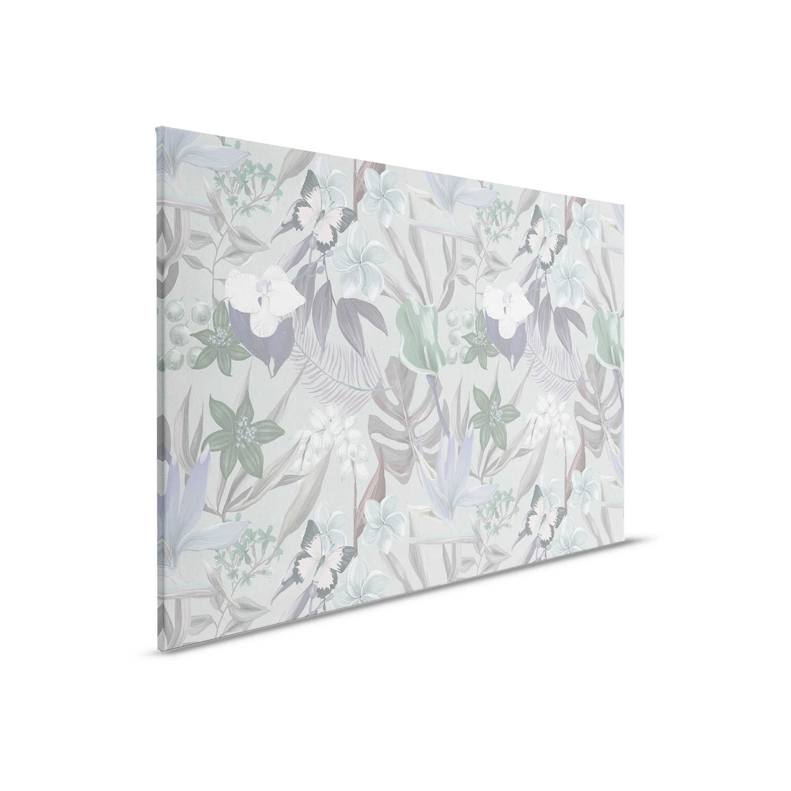 Pittura su tela Jungle floreale disegnata | verde, bianca - 0,90 m x 0,60 m
