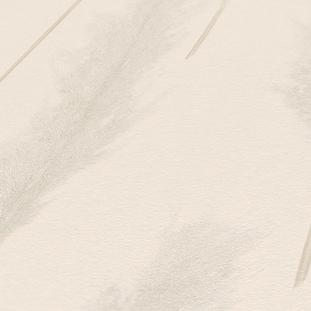             Papier peint avec motif d'herbe de la pampa - beige, gris, blanc
        