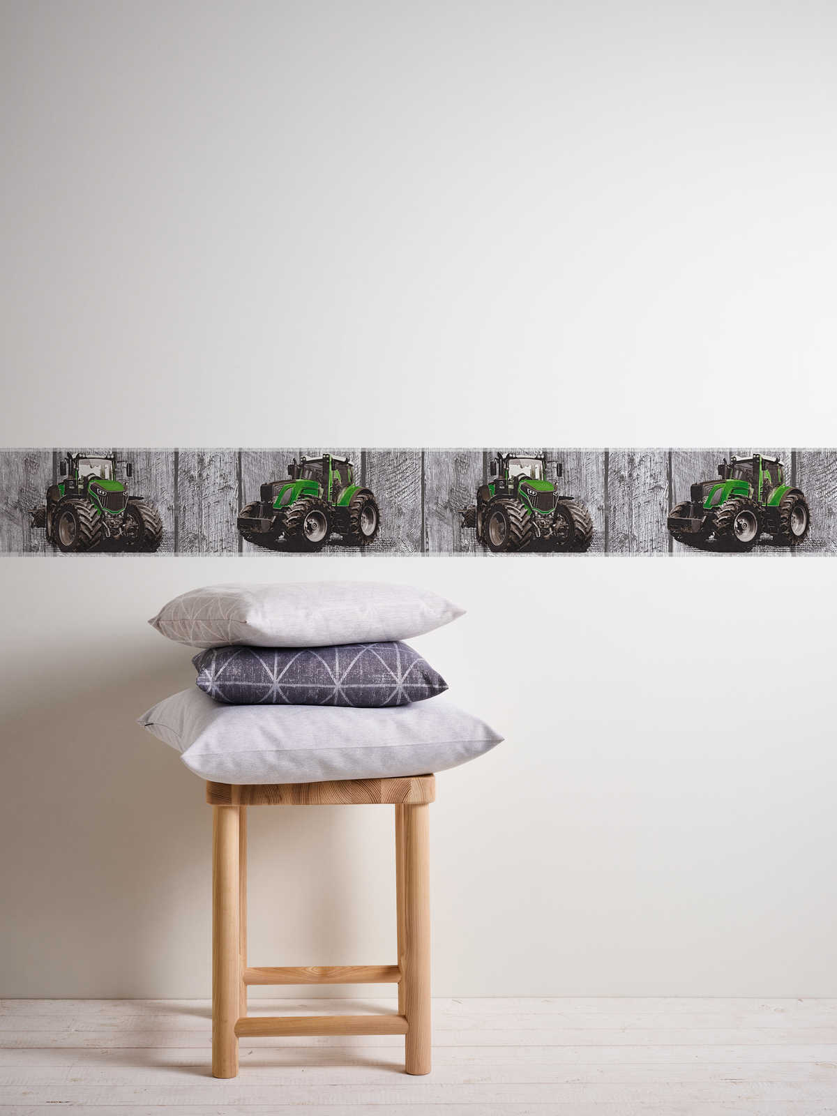             Tractor wallpaper border for Nursery - grey, green
        