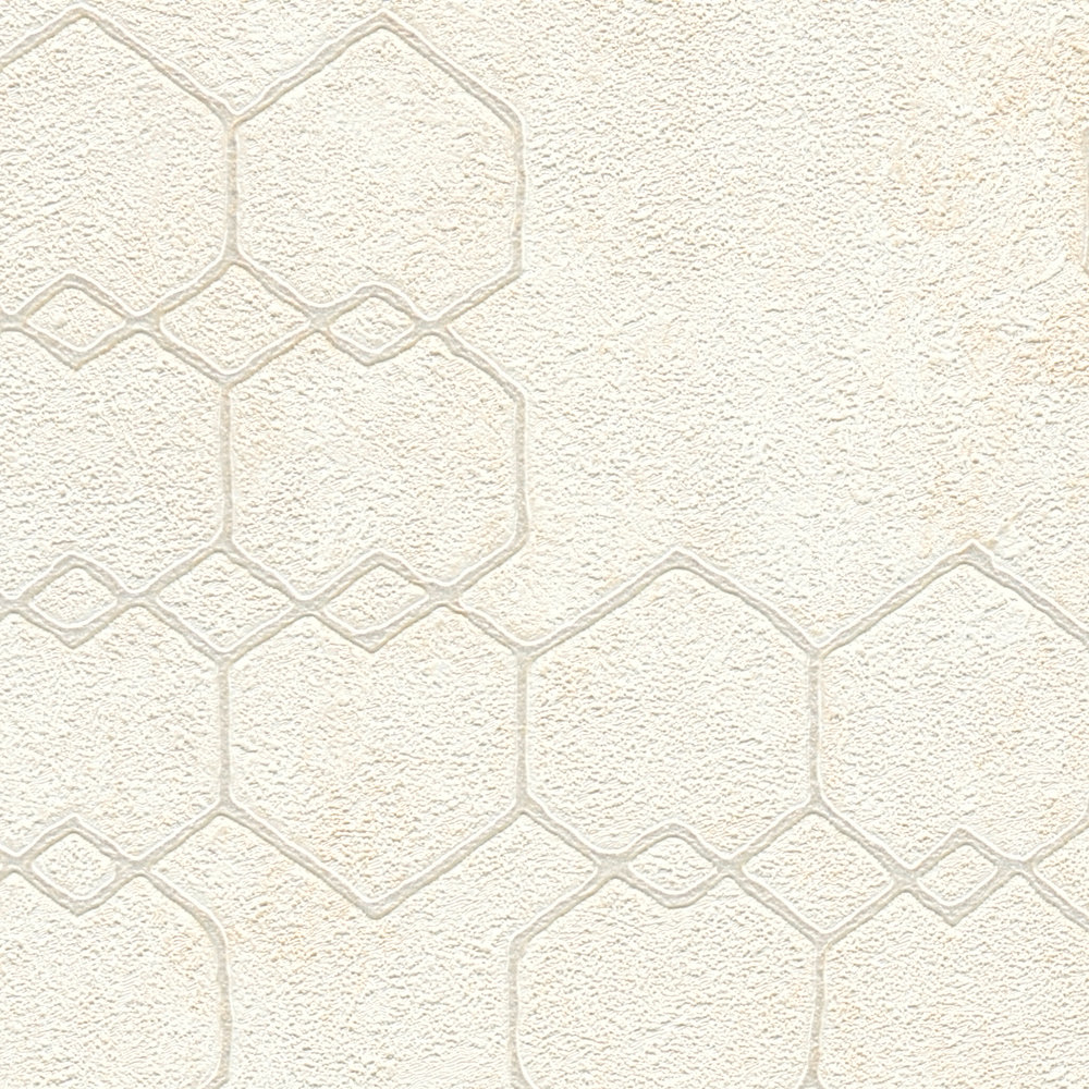             Geometric pattern wallpaper in industrial style - cream, grey, white
        
