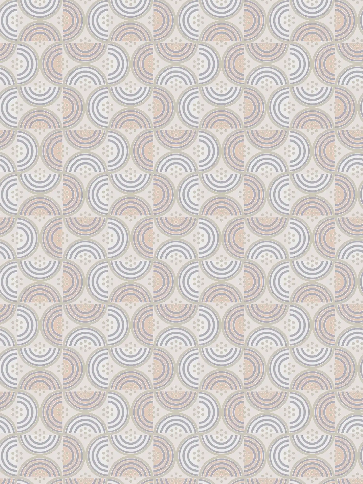 Non-woven wallpaper with geometric pattern in plain colours - orange, grey, beige
