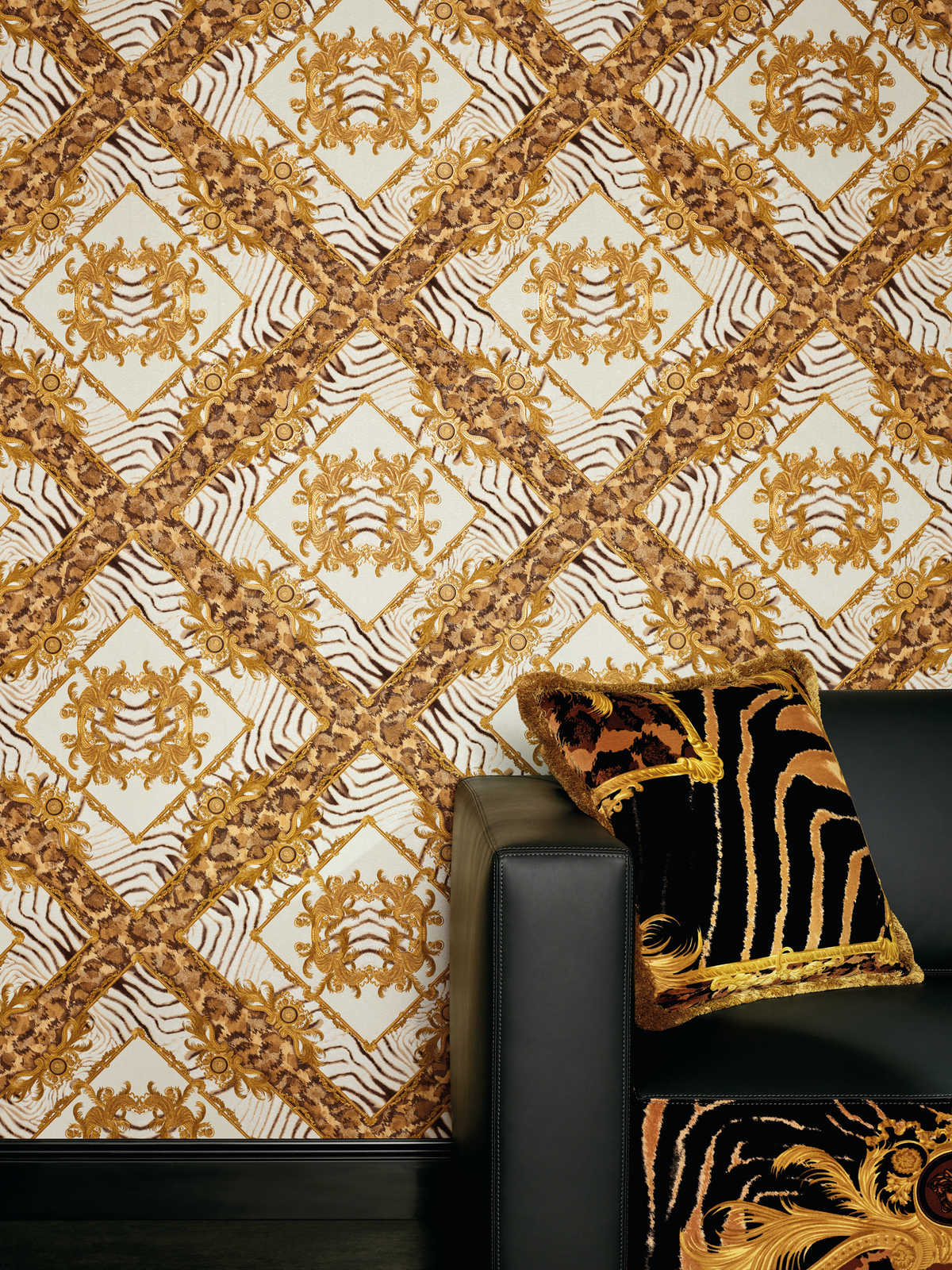             Wallpaper by VERSACE with Animal Print Design - Brown, Cream
        