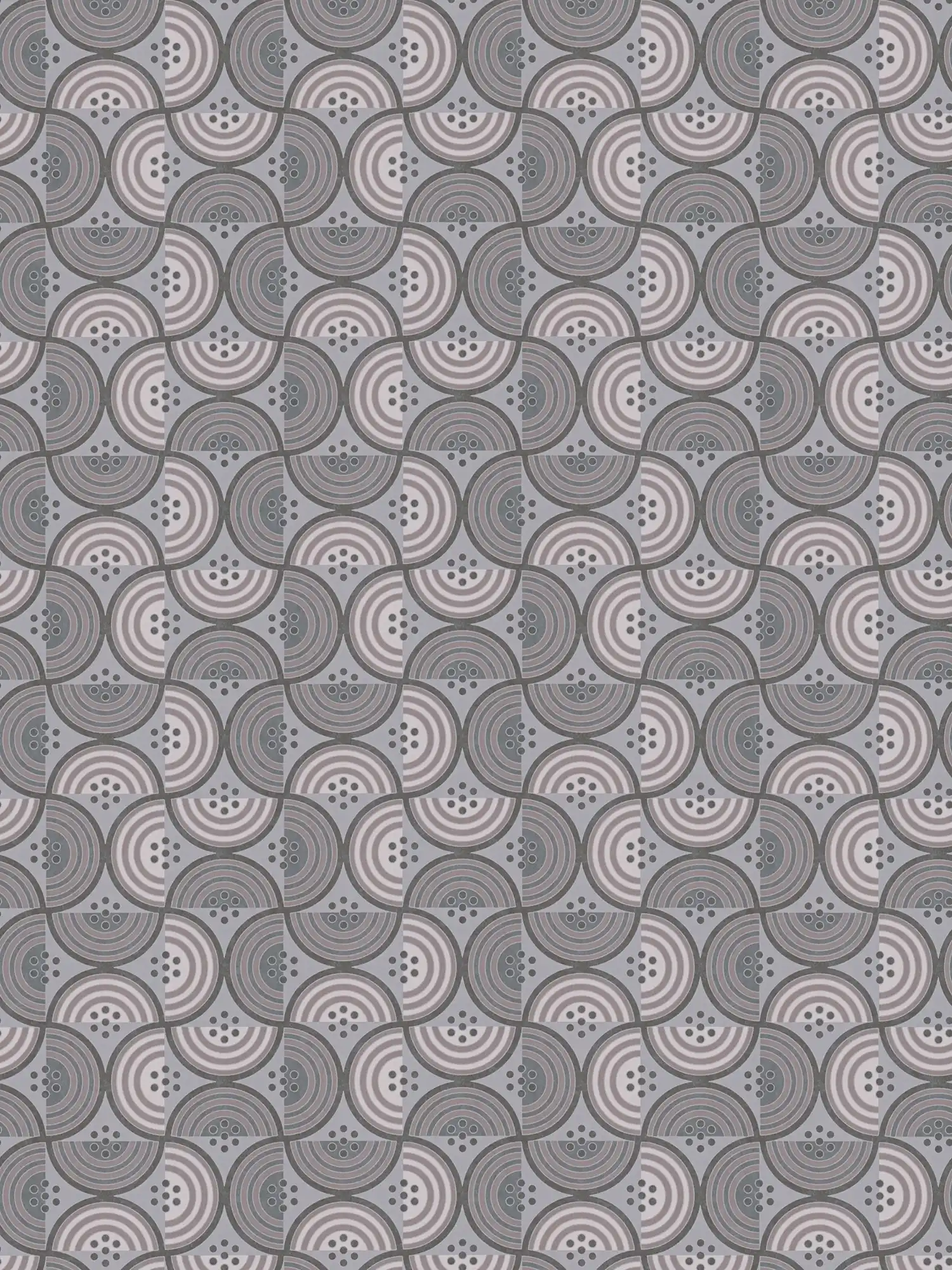 Grafisch behang met stip & halve cirkel patroon - taupe, grijs, crème
