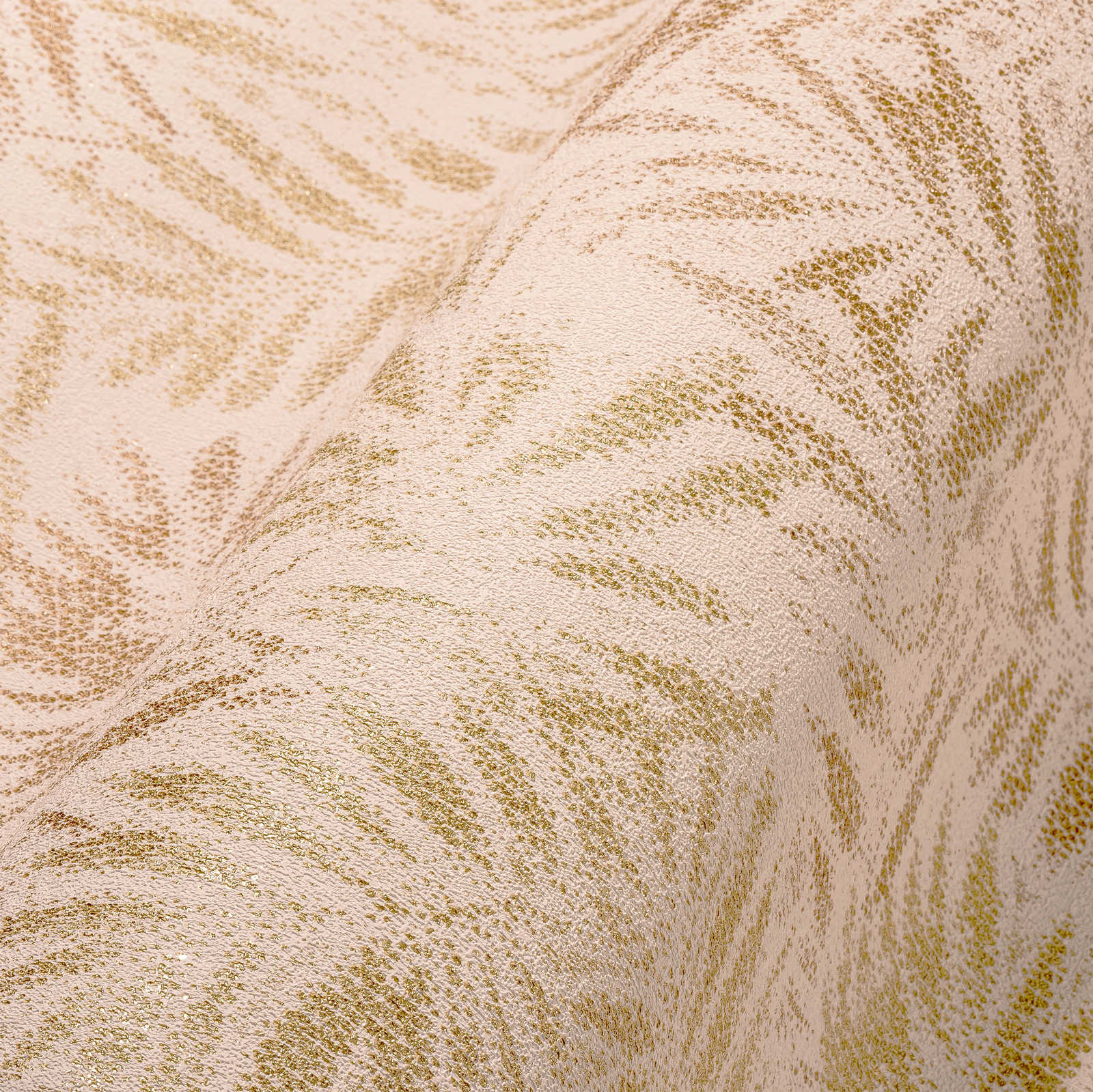             Leaf pattern non-woven wallpaper with gloss effect - pink, gold
        