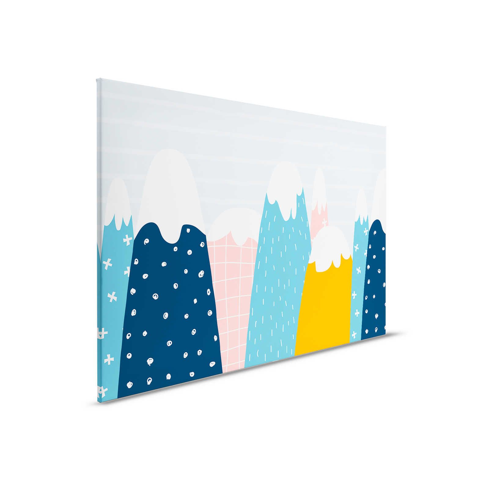 Canvas met besneeuwde heuvels in geschilderde stijl - 90 cm x 60 cm
