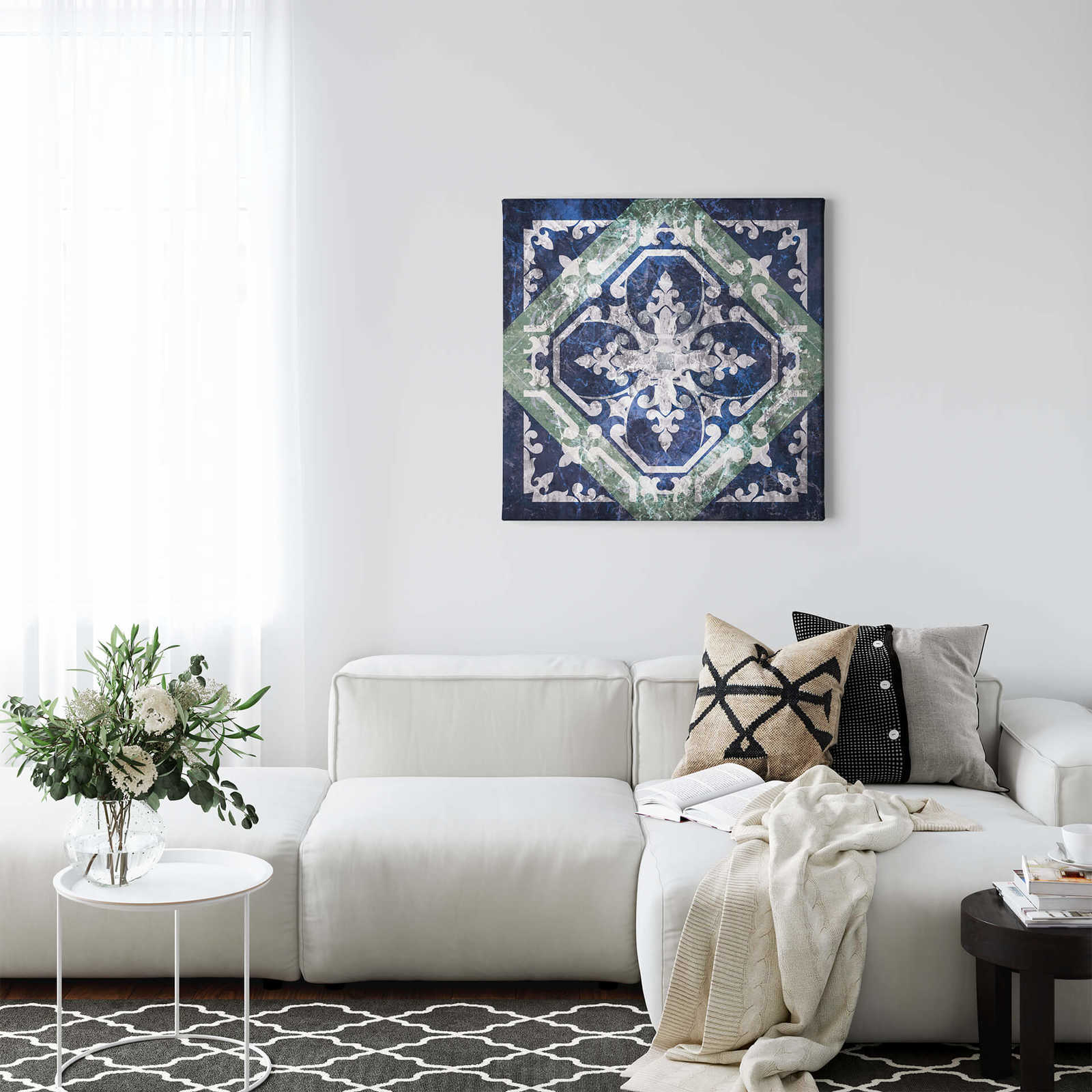             Square canvas print with Marrakesh tile design
        