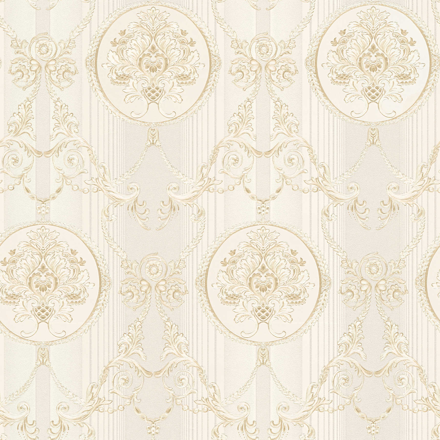 Neo baroque wallpaper with ornament & stripe pattern - cream
