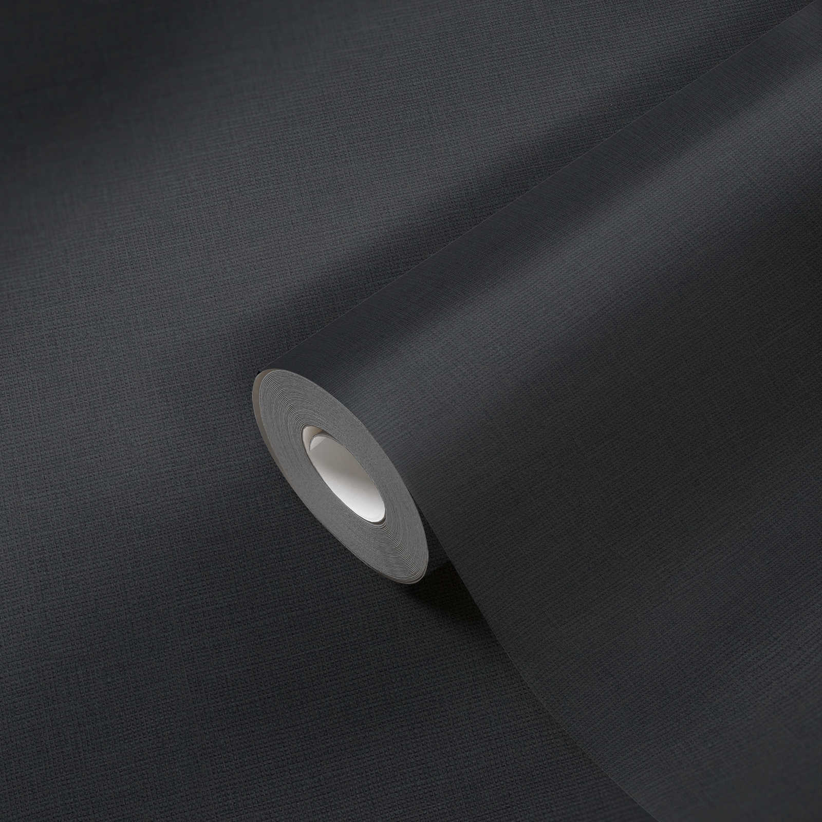             Papel pintado no tejido liso con estructura de lino - negro
        