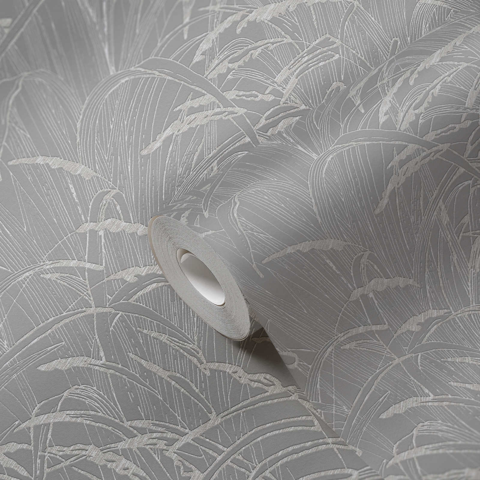            Natuurbehang rietbladeren met metallic kleur - grijs
        