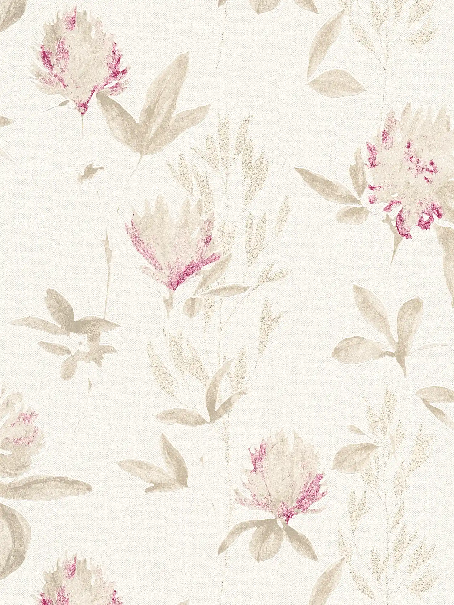 Abstract floral non-woven wallpaper with pink accents - beige, purple
