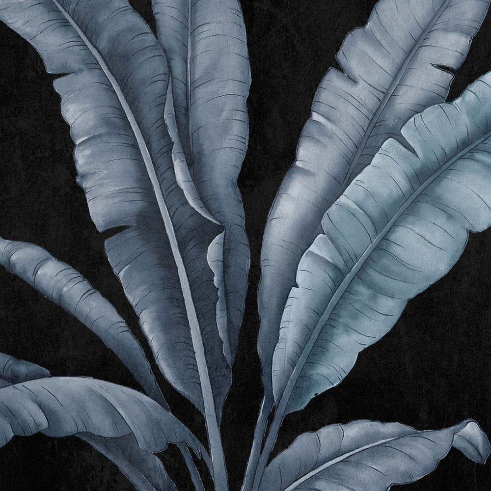             Fidji 2 - papier peint noir avec motif de palmiers bleu-gris
        