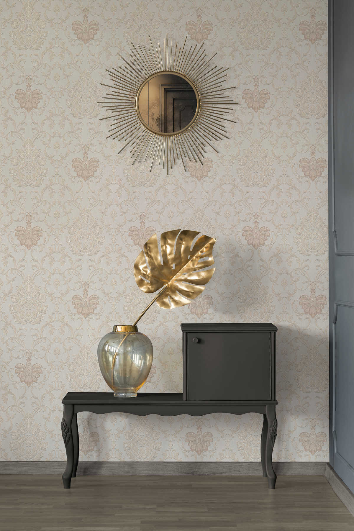             Wallpaper ornamental pattern in colonial style - beige, white
        
