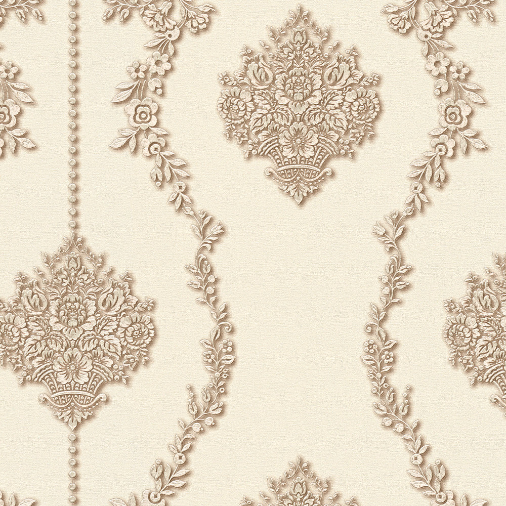             Classic Décor behang met bloemen ornament patroon - Beige, Metallic
        