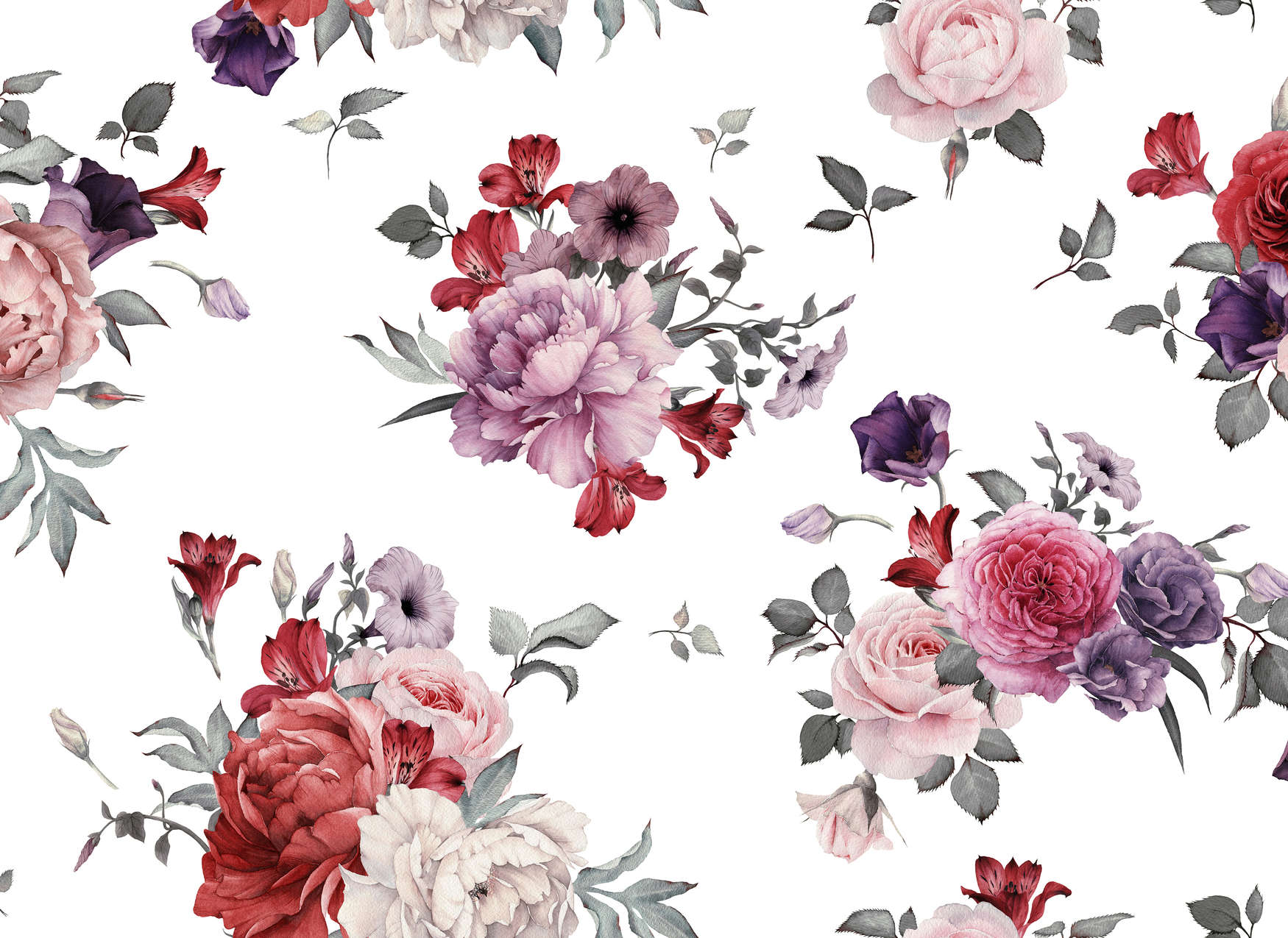             Romantische Bloemen Behang - Roze, Wit, Rood
        