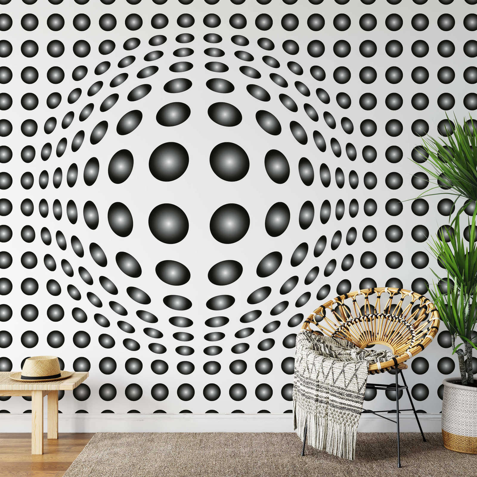             3D mural black and white with dot pattern
        