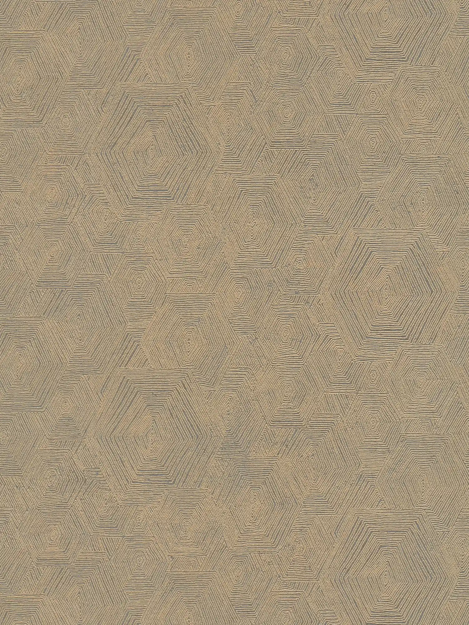 Melange wallpaper with graphic structure in ethnic look - brown, metallic
