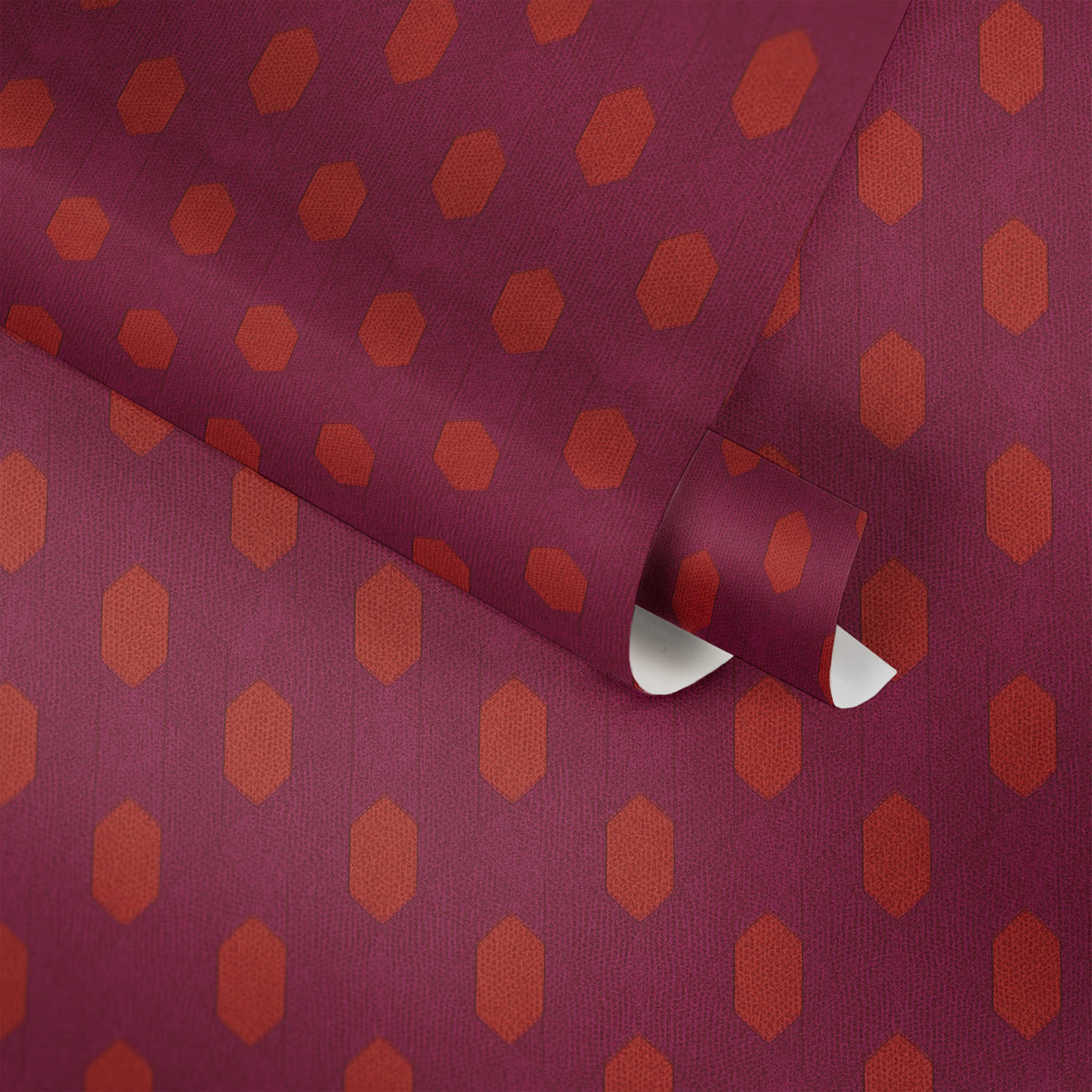             Carta da parati magenta con motivo geometrico - viola, rosso, arancione
        