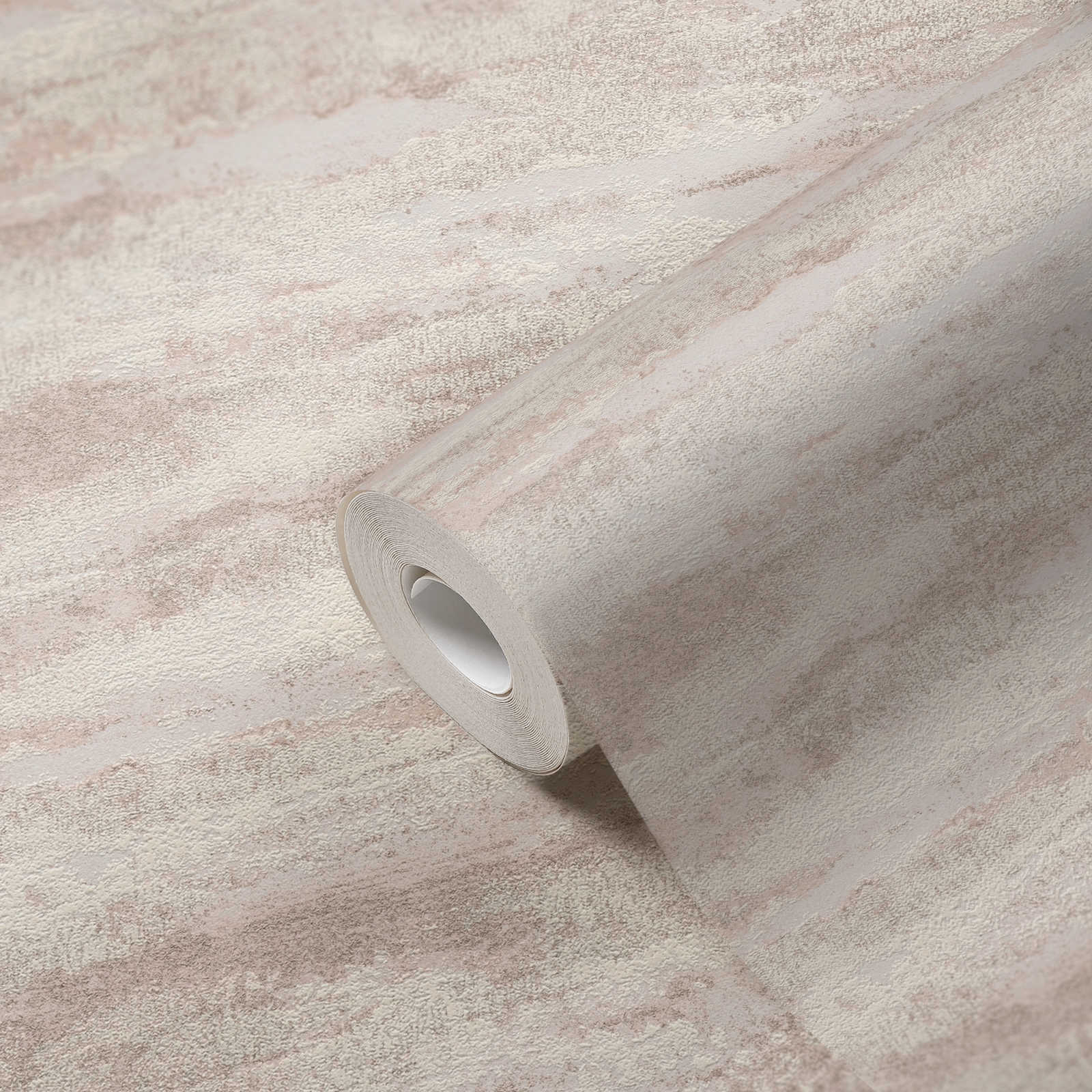             Papel pintado de tejido no tejido con un ligero patrón de ondas y efecto de brillo - blanco, beige
        