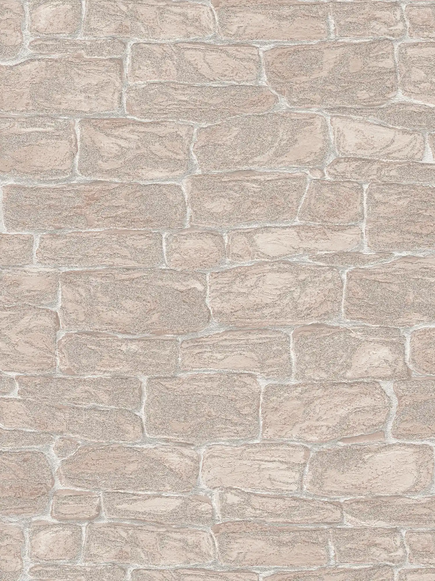 Wallpaper natural stone wall with glitter effect - beige
