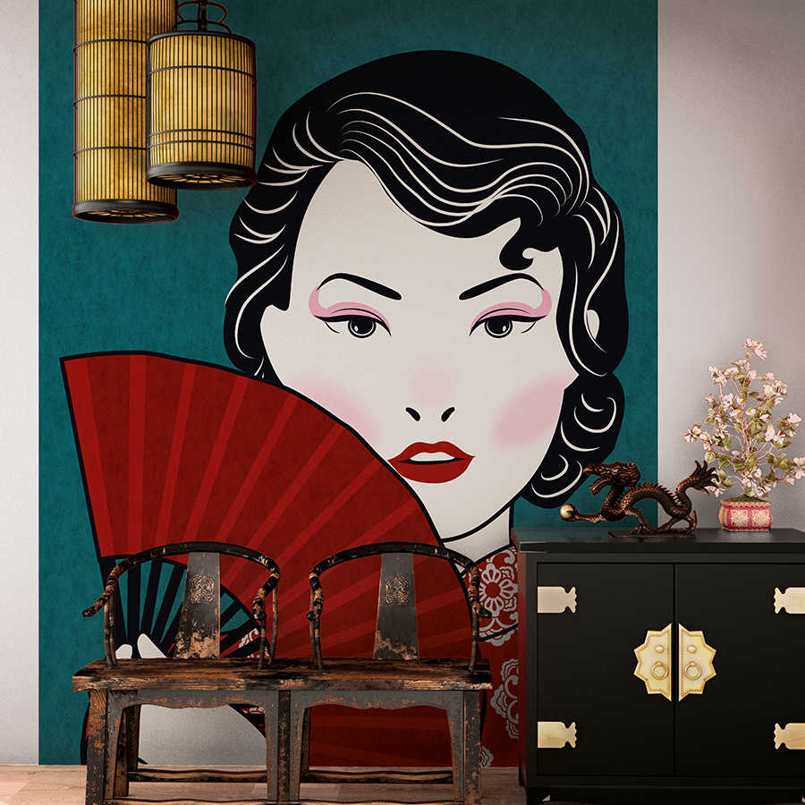         Photo wallpaper Woman with Fan, Asian Motif - Premium Smooth Non-woven
    