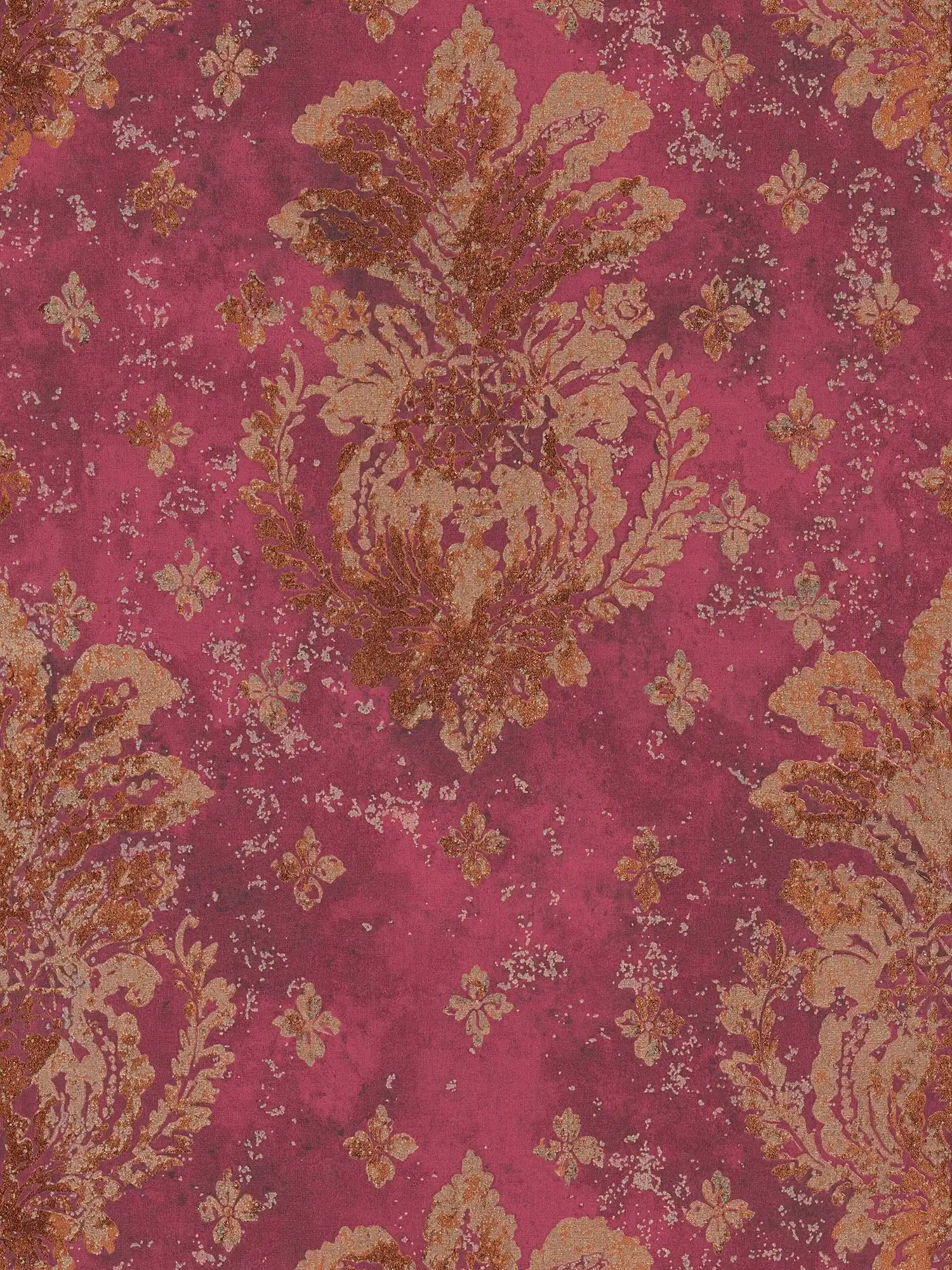 Wine red wallpaper with ornaments in boho style - metallic, red
