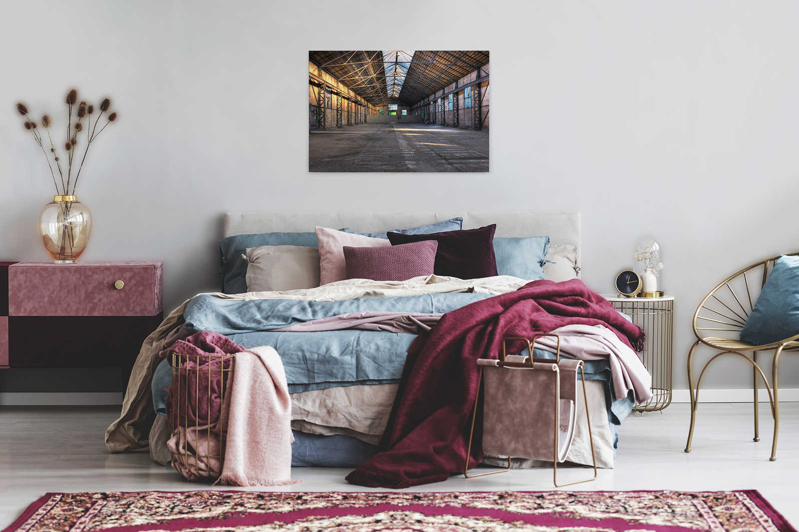             Canvas met verlaten industriële hal met 3D-effect - 0,90 m x 0,60 m
        